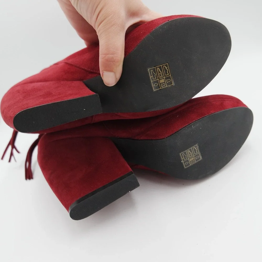 Office London Womens Burgundy Suede Platform Ankle Boots Block Heel Size 40 US 9